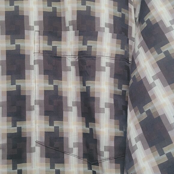 Bugatchi Uomo Classic Fit Shirt Long Sleeve Neutral Geometric Digital Print 2XL - Picture 4 of 12
